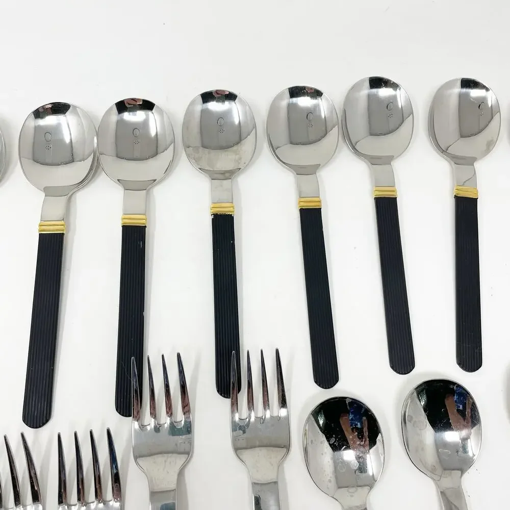 Vintage Sasaki Vignelli Japan Rigadin Matte Black Flatware Mixed Lot of 24